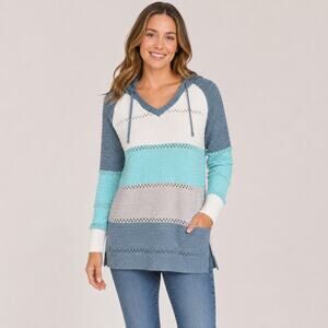 Boutique Womens Hoodie Sweater Hooded Pullover Lightweight Colorblock Medium